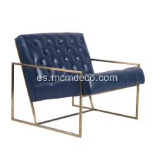 Sillón de salón con asiento acolchado con estructura de acero inoxidable delgado